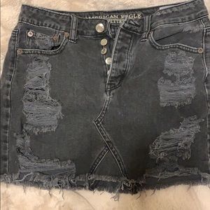 Black denim mini skirt